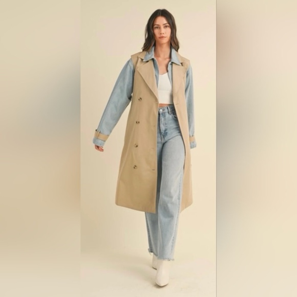NWT Mable Layered Trench With Denim Jacket Lining